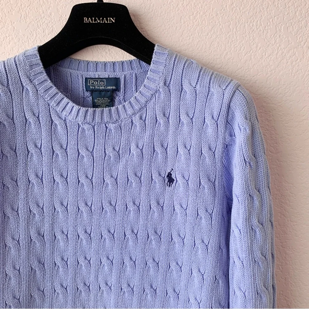 Ralph Lauren periwinkle cable knit cotton pullover sweater
